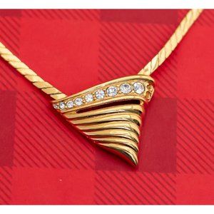 Vintage Crystal Gold Tone Pendant Necklace by Givenchy 16 1/2 Inches - O23